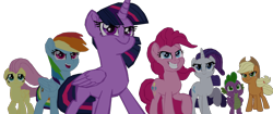 Size: 1280x536 | Tagged: safe, artist:benpictures1, edit, edited screencap, imported from derpibooru, screencap, applejack, fluttershy, pinkie pie, rainbow dash, rarity, spike, twilight sparkle, alicorn, dragon, earth pony, pegasus, unicorn, my little pony: the movie, applejack's hat, cowboy hat, cute, dashabetes, diapinkes, evil grin, grin, group shot, hat, inkscape, jackabetes, raribetes, shyabetes, simple background, smiling, smirk, transparent background, twiabetes, twilight sparkle (alicorn), vector