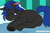 Size: 646x425 | Tagged: safe, alternate version, artist:redxbacon, imported from derpibooru, oc, oc only, oc:swift dawn, changeling, pony, bed, bedroom eyes, blue changeling, blue eyes, bugbutt, butt, changeling oc, commission, cute, explicit source, eyebrows, eyebrows visible through hair, frog (hoof), horn, looking at you, male, pillow, plot, simple background, smiling, solo, stallion, tail, tail aside, the ass was fat, underhoof, ych result