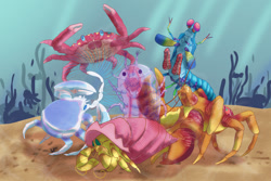 Size: 1280x853 | Tagged: safe, artist:pasu-chan, imported from derpibooru, applejack, fluttershy, pinkie pie, rainbow dash, rarity, twilight sparkle, crab, shrimp, commission, crabbity, crabified, crustacean, hermit crab, mane six, mantis shrimp, my little x, species swap
