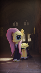 Size: 2160x3840 | Tagged: safe, artist:dieanondie, imported from derpibooru, fluttershy, pegasus, pony, 3d, blender, clothes, dress, ear piercing, earring, eyeshadow, female, fluttergoth, goth, high res, hoof shoes, jewelry, looking at you, makeup, mare, piercing, solo