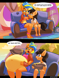 Size: 3040x4000 | Tagged: safe, artist:metalface069, imported from derpibooru, oc, oc:chug-a-lug, anthro, bandicoot, earth pony, belly, big belly, chips, commission, crash bandicoot (series), crossover, fat, feeding, female, food, huge belly, male, nachos, stuffed, tawna bandicoot
