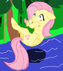 Size: 915x1024 | Tagged: safe, artist:benpictures1, artist:thegamerpainter, edit, imported from ponybooru, fluttershy, pegasus, pony, 1000 hours in ms paint, ears, female, floppy ears, mare, rainforest, shocked expression, solo, swinging, this will end in tears, this will not end well, wings