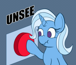 Size: 2000x1700 | Tagged: safe, artist:zeronixma, editor:drtoughlove, imported from twibooru, trixie, pony, unicorn, animated, big red button, button, female, gif, image, reaction image, scrunchy face, solo, twibooru exclusive, unsee