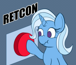 Size: 2000x1700 | Tagged: safe, artist:zeronixma, editor:drtoughlove, imported from twibooru, trixie, pony, unicorn, animated, big red button, button, female, gif, image, megas xlr, reaction image, retcon, scrunchy face, solo, twibooru exclusive