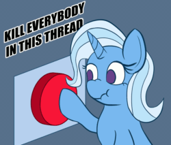 Size: 2000x1700 | Tagged: safe, artist:zeronixma, editor:drtoughlove, imported from twibooru, trixie, pony, unicorn, animated, big red button, button, female, gif, image, reaction image, scrunchy face, solo, twibooru exclusive