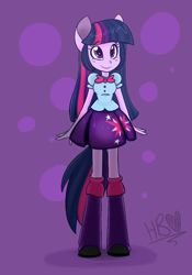 Size: 500x714 | Tagged: safe, artist:heartbeat420, imported from derpibooru, twilight sparkle, equestria girls, cute, female, long hair, ponied up, pony ears, purple background, signature, simple background, solo