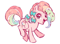 Size: 490x360 | Tagged: safe, artist:plushloo, imported from derpibooru, imported from twibooru, oc, oc only, oc:sugar swirl, pony, bow, candy, food, solo