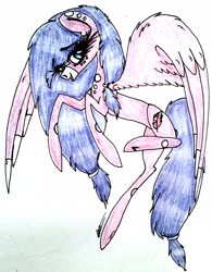 Size: 2223x2849 | Tagged: safe, artist:beamybutt, imported from derpibooru, oc, oc only, pegasus, pony, eyelashes, female, high res, mare, pegasus oc, rearing, signature, solo, traditional art, wings