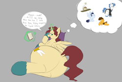 Size: 3496x2362 | Tagged: safe, artist:taurson, imported from derpibooru, cheese sandwich, donut joe, fancypants, soarin', oc, oc:king calm merriment, alicorn, earth pony, pegasus, pony, unicorn, alicorn oc, book, butt, clothes, commissioner:bigonionbean, cutie mark, dialogue, exhausted, extra thicc, flank, fusion, fusion:cheese sandwich, fusion:donut joe, fusion:fancypants, fusion:king calm merriment, fusion:soarin', glasses, high res, horn, large butt, looking at you, magic, male, plot, stallion, thought bubble, tired, wings, writer:bigonionbean