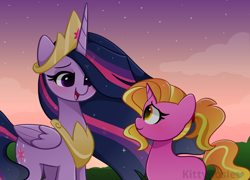 Size: 6800x4900 | Tagged: safe, artist:kittyrosie, imported from derpibooru, luster dawn, twilight sparkle, alicorn, pony, unicorn, season 9, the last problem, spoiler:s09, absurd resolution, crown, cute, duo, duo female, female, jewelry, looking at each other, lusterbetes, mare, older, older twilight, open mouth, open smile, princess twilight 2.0, regalia, smiling, smiling at each other, the magic of friendship grows, twiabetes, twilight sparkle (alicorn)