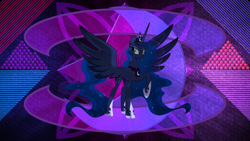 Size: 3840x2160 | Tagged: safe, artist:inaactive, artist:laszlvfx, artist:pumpkinpieforlife, edit, imported from derpibooru, princess luna, alicorn, pony, high res, solo, spread wings, ultimate luna, wallpaper, wallpaper edit, wings