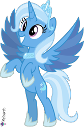 Size: 4000x6061 | Tagged: safe, artist:melisareb, idw, imported from derpibooru, trixie, alicorn, pony, reflections, spoiler:comic, .svg available, absurd resolution, alicornified, bipedal, crown, eyeshadow, female, idw showified, jewelry, makeup, mare, princess of humility, race swap, rearing, regalia, simple background, smiling, solo, transparent background, trixiecorn, vector, wings, xk-class end-of-the-world scenario