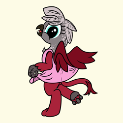 Size: 2000x2000 | Tagged: safe, artist:dafiltafish, imported from derpibooru, oc, oc:cherry soda, oc:cherry soda (griffon), griffon, bipedal, clothes, cute, dress, griffon oc, high res, ocbetes, paw pads