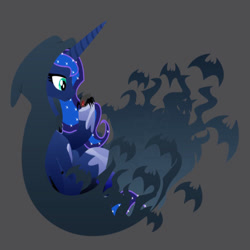 Size: 750x750 | Tagged: safe, artist:dragongurls, imported from derpibooru, princess luna, alicorn, bat, pony, spider, bat cloak, cloak, clothes, female, gray background, mare, simple background, solo