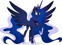 Size: 5092x3724 | Tagged: safe, artist:inaactive, artist:pumpkinpieforlife, imported from derpibooru, princess luna, alicorn, pony, absurd resolution, alternate design, female, mare, raised hoof, simple background, smiling, solo, spread wings, transparent background, ultimate luna, vector, wings