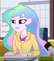 Size: 388x437 | Tagged: safe, imported from derpibooru, screencap, princess celestia, equestria girls, equestria girls series, holidays unwrapped, spoiler:eqg series (season 2), celestia's office, cropped, female, principal celestia, solo, winter break-in