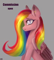 Size: 1600x1770 | Tagged: safe, artist:ske, imported from derpibooru, oc, oc only, pegasus, pony, blind, multicolored hair, rainbow, rainbow hair, solo