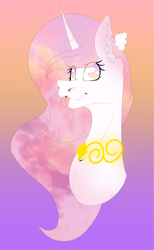 Size: 3925x6390 | Tagged: safe, artist:chazmazda, imported from derpibooru, oc, oc only, alicorn, earth pony, pegasus, pony, unicorn, :p, background, bust, cloud, eye, eyes, gold, golden, gradient, gradient background, happy, horn, jewelry, long hair, necklace, payment art, photo, portrait, smiling, solo, tongue out