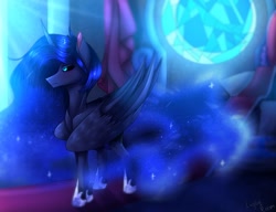 Size: 1300x1000 | Tagged: safe, artist:aakariu, imported from derpibooru, nightmare moon, alicorn, pony, art, black sclera, drawing, ethereal mane, ethereal tail, fanart, solo, tail