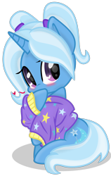 Size: 2000x3163 | Tagged: safe, artist:grapefruit-face, imported from derpibooru, trixie, pony, unicorn, alternate hairstyle, babysitter trixie, base used, blushing, chibi, clothes, cute, diatrixes, high res, hoodie, hoof over mouth, looking at you, movie accurate, show accurate, shy, simple background, sitting, solo, transparent background