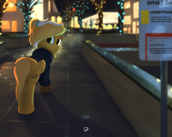Size: 3400x2700 | Tagged: safe, artist:potato22, imported from derpibooru, oc, oc only, oc:mareota, pegasus, pony, city, female, high res, lights, looking at you, looking back, looking back at you, mare, solo, street