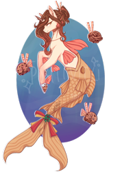 Size: 715x1024 | Tagged: safe, artist:positiivity, imported from derpibooru, oc, oc only, hybrid, merpony, pony, seapony (g4), unicorn, adoptable, dorsal fin, eyelashes, female, fins, fish tail, flowing tail, jewelry, mermaid tail, necklace, ocean, orange eyes, ribbon, seaponified, simple background, solo, species swap, swimming, tail, transparent background, underwater, water