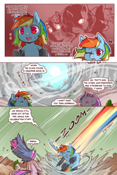 Size: 960x1440 | Tagged: safe, artist:cold-blooded-twilight, imported from derpibooru, lyra heartstrings, rainbow dash, rarity, spike, sweetie belle, twilight sparkle, dragon, pegasus, pony, unicorn, cold blooded twilight, comic:cold storm, afterimage, bipedal, clothes, cloud, cloudy, comic, dialogue, dock, eyepatch, eyes closed, female, leggings, looking up, mare, open mouth, sky, smiling, speech bubble, sweat, unicorn twilight, wind, zoom