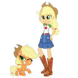 Size: 1024x1024 | Tagged: safe, artist:emeraldblast63, artist:twilirity, edit, imported from derpibooru, applejack, earth pony, human, pony, equestria girls, equestria girls series, my little pony: pony life, spoiler:eqg series (season 2), applejack's hat, clothes, cowboy hat, duo, duo female, editor needed, female, g4.5, geode of super strength, hand on hip, hat, human ponidox, magical geodes, one eye closed, pony life, self ponidox, simple background, transparent background, vector, wink