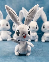 Size: 1440x1800 | Tagged: safe, artist:lefay00, imported from derpibooru, angel bunny, rabbit, animal, irl, male, photo, plushie, self plushidox, smiling, waving