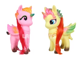 Size: 900x687 | Tagged: safe, imported from derpibooru, oc, oc only, alicorn, pony, colored horn, colored wings, crown, duo, duo female, eyeshadow, female, gradient hooves, gradient horn, horn, jewelry, lanyi, lanyi toys, makeup, peytral, regalia, simple background, white background, wings