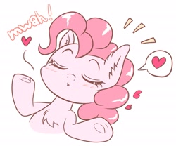 Size: 1901x1585 | Tagged: safe, artist:phoenixrk49, imported from derpibooru, pinkie pie, earth pony, pony, chest fluff, ear fluff, eyes closed, female, frog (hoof), heart, hoofbutt, mare, mwah, pictogram, shrug, simple background, solo, underhoof, white background