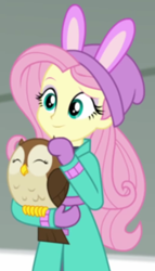 Size: 362x635 | Tagged: safe, imported from derpibooru, screencap, fluttershy, bird, owl, equestria girls, equestria girls series, holidays unwrapped, spoiler:eqg series (season 2), cropped, cute, daaaaaaaaaaaw, shyabetes, winter break-in