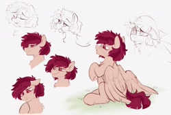 Size: 2000x1350 | Tagged: safe, artist:crimmharmony, imported from derpibooru, oc, oc only, oc:crimm harmony, pegasus, pony, chin fluff, doodle, flower, male, mouth hold, rule 63, sitting, sketch, smiling, solo