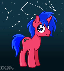 Size: 849x941 | Tagged: safe, artist:redpalette, imported from derpibooru, oc, unicorn, abstract background, commission, constellation, cute, cutie mark, horn, male, smiling, stallion, unicorn oc