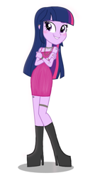 Size: 540x960 | Tagged: artist needed, safe, imported from derpibooru, twilight sparkle, human, equestria girls, baddie, boots, clothes, dress, high heels, jewelry, necklace, platform boots, ring, shoes, solo, tattoo