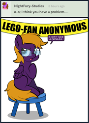 Size: 900x1246 | Tagged: safe, artist:alexdti, imported from derpibooru, oc, oc only, oc:purple creativity, pegasus, pony, banner, glasses, solo, stool