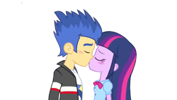 Size: 2208x1242 | Tagged: safe, artist:egtwiflash, imported from derpibooru, flash sentry, twilight sparkle, human, equestria girls, blushing, clothes, eyes closed, female, flashlight, interspecies, kissing, male, shipping, straight