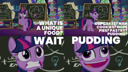 Size: 1280x720 | Tagged: safe, artist:quoterific, edit, edited screencap, editor:quoterific, imported from derpibooru, screencap, twilight sparkle, alicorn, pony, best gift ever, book, chalkboard, cute, faic, female, magic, mare, open mouth, pudding face, solo, telekinesis, twiabetes, twilight sparkle (alicorn), twilight's castle, twilighting