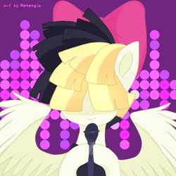 Size: 1200x1200 | Tagged: safe, alternate version, artist:memengla, imported from derpibooru, songbird serenade, pegasus, pony, my little pony: the movie, bow, hair bow, hair over eyes, microphone, solo