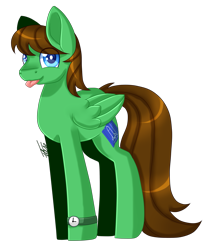 Size: 1385x1621 | Tagged: safe, artist:inspiredpixels, imported from derpibooru, oc, oc only, pony, male, signature, solo, stallion, standing, tongue out, watch, wristwatch