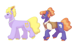 Size: 1280x732 | Tagged: safe, artist:itstechtock, imported from derpibooru, frazzle rock, lyrica lilac, oc, oc:square peg, earth pony, pony, aunt and niece, clothes, shirt, simple background, sweater vest, transparent background, unshorn fetlocks