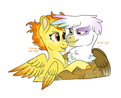 Size: 1893x1526 | Tagged: safe, artist:moccabliss, imported from derpibooru, gilda, spitfire, griffon, pony, female, gildafire, lesbian, shipping, simple background, vulgar, white background