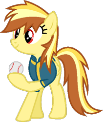 Size: 406x481 | Tagged: safe, artist:pegasski, imported from derpibooru, oc, oc only, earth pony, pony, base used, baseball, clothes, earth pony oc, eyelashes, female, hoof hold, mare, simple background, smiling, solo, sports, transparent background