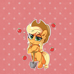 Size: 1728x1728 | Tagged: safe, artist:kqaii, imported from derpibooru, applejack, earth pony, pony, alternate hairstyle, bedroom eyes, bipedal, braid, cute, eyelashes, female, freckles, hat, jackabetes, looking at you, mare, shovel, solo