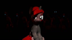 Size: 1360x768 | Tagged: safe, artist:bwablack, imported from derpibooru, oc, oc:blushyblack, oc:pony black, human, unicorn, 3d, blurry background, clothes, gmod, hoodie, looking at you, low quality, military, sitting