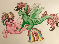 Size: 2424x1829 | Tagged: safe, artist:bozzerkazooers, imported from derpibooru, oc, oc only, seapony (g4), clothes, dorsal fin, female, fin wings, fish tail, flowing tail, glasses, holding hooves, male, open mouth, see-through, simple background, smiling, tail, white background, wings