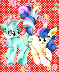 Size: 1477x1799 | Tagged: safe, artist:stacy_165cut, imported from derpibooru, bon bon, lyra heartstrings, sweetie drops, earth pony, pony, unicorn, butt to butt, butt touch, female, intertwined tails, mare, tail