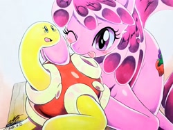 Size: 2048x1535 | Tagged: safe, artist:025aki, imported from derpibooru, berry punch, berryshine, earth pony, female, mare, pokémon, shuckle