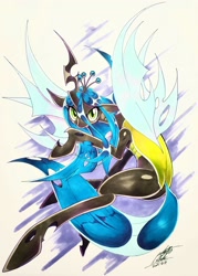 Size: 1466x2048 | Tagged: safe, artist:025aki, imported from derpibooru, queen chrysalis, changeling, changeling queen, crown, female, jewelry, regalia, solo