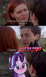 Size: 720x1194 | Tagged: safe, artist:potzm, edit, imported from derpibooru, starlight glimmer, human, pony, unicorn, comic, female, irl, irl human, kirsten dunst, mare, meme, photo, spider-man, tobey maguire